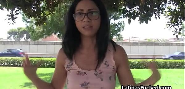  Flashing big tit Latina gags on cock